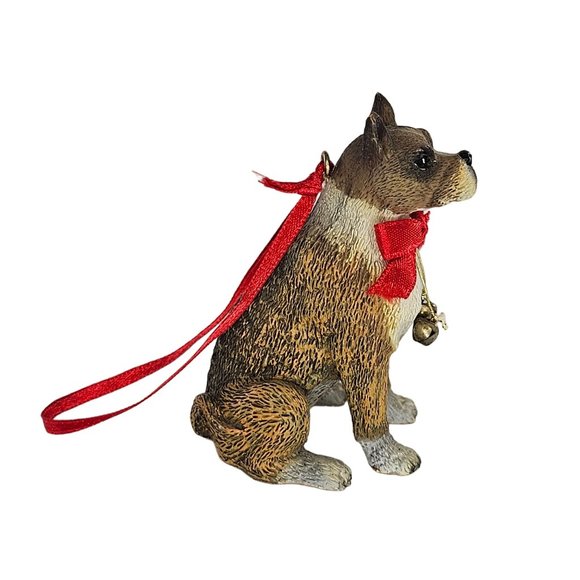Vintage Boxer Pit Bull Dog Christmas Ornament Red Bow - Picture 3 of 8
